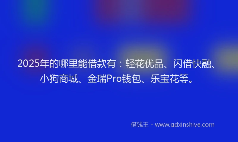 2025年的哪里能借款有：轻花优品、闪借快融、小狗商城、金瑞Pro钱包、乐宝花等。