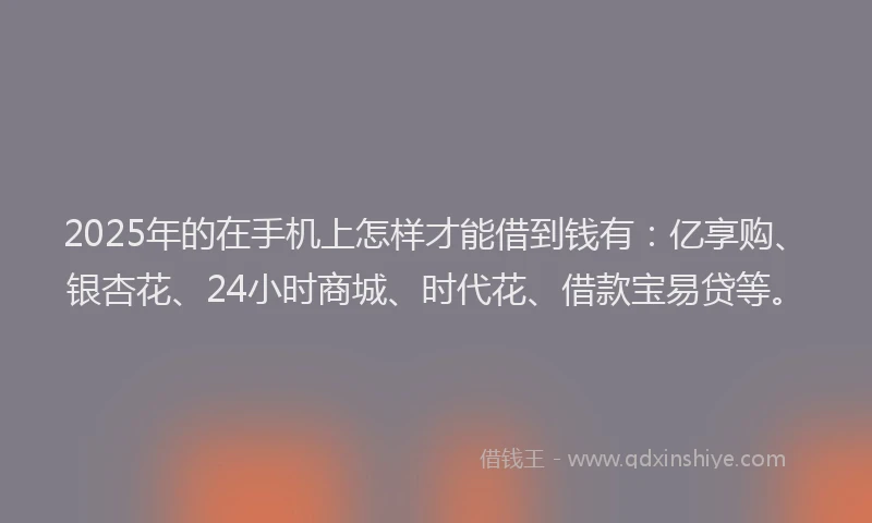 2025年的在手机上怎样才能借到钱有：亿享购、银杏花、24小时商城、时代花、借款宝易贷等。