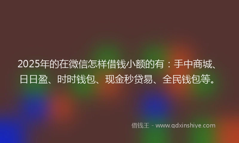 2025年的在微信怎样借钱小额的有：手中商城、日日盈、时时钱包、现金秒贷易、全民钱包等。