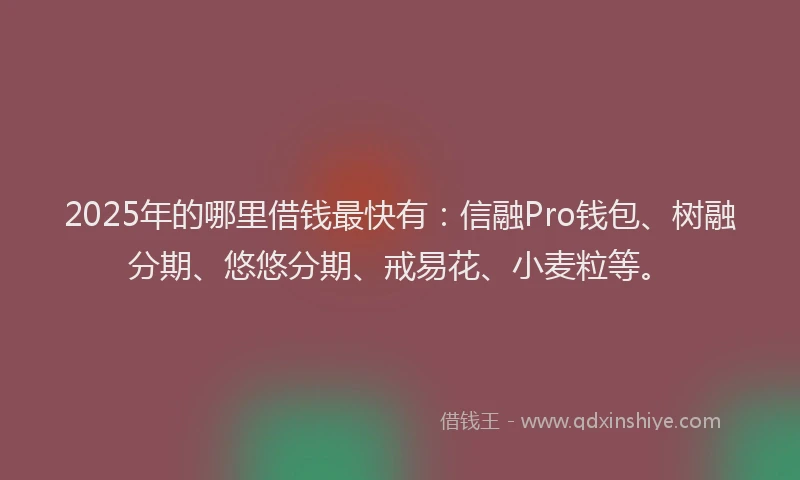 2025年的哪里借钱最快有：信融Pro钱包、树融分期、悠悠分期、戒易花、小麦粒等。