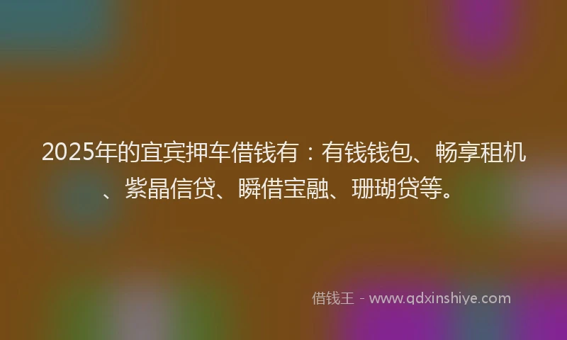 2025年的宜宾押车借钱有：有钱钱包、畅享租机、紫晶信贷、瞬借宝融、珊瑚贷等。