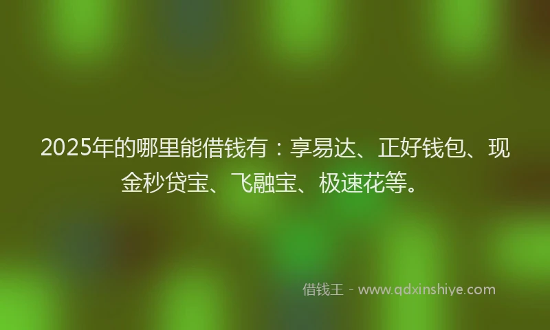 2025年的哪里能借钱有：享易达、正好钱包、现金秒贷宝、飞融宝、极速花等。