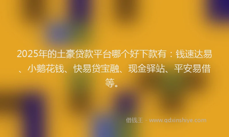 2025年的土豪贷款平台哪个好下款有：钱速达易、小鹅花钱、快易贷宝融、现金驿站、平安易借等。