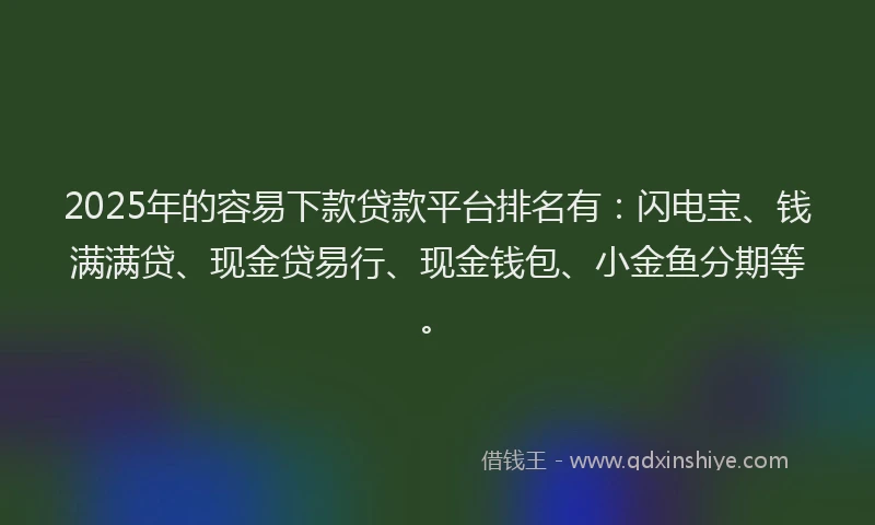 2025年的容易下款贷款平台排名有：闪电宝、钱满满贷、现金贷易行、现金钱包、小金鱼分期等。