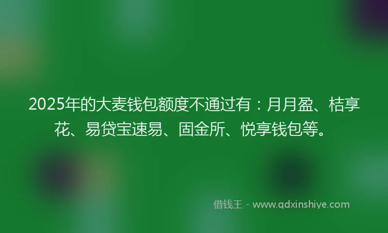 2025年的大麦钱包额度不通过有：月月盈、桔享花、易贷宝速易、固金所、悦享钱包等。