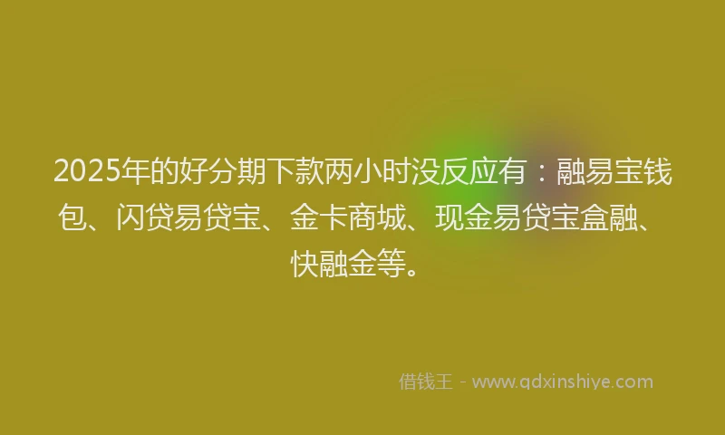 2025年的好分期下款两小时没反应有：融易宝钱包、闪贷易贷宝、金卡商城、现金易贷宝盒融、快融金等。