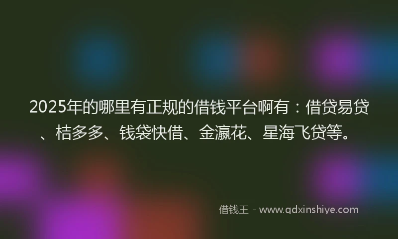 2025年的哪里有正规的借钱平台啊有：借贷易贷、桔多多、钱袋快借、金瀛花、星海飞贷等。