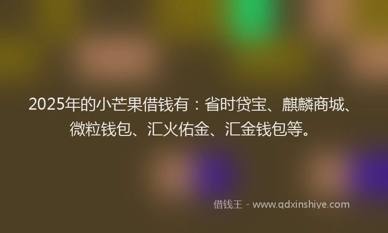 2025年的小芒果借钱有：省时贷宝、麒麟商城、微粒钱包、汇火佑金、汇金钱包等。