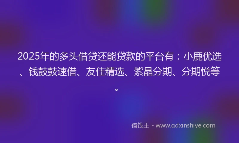 2025年的多头借贷还能贷款的平台有：小鹿优选、钱鼓鼓速借、友佳精选、紫晶分期、分期悦等。