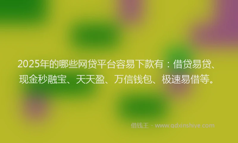 2025年的哪些网贷平台容易下款有：借贷易贷、现金秒融宝、天天盈、万信钱包、极速易借等。
