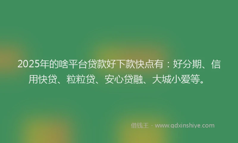 2025年的啥平台贷款好下款快点有：好分期、信用快贷、粒粒贷、安心贷融、大城小爱等。