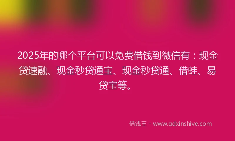 2025年的哪个平台可以免费借钱到微信有：现金贷速融、现金秒贷通宝、现金秒贷通、借蛙、易贷宝等。