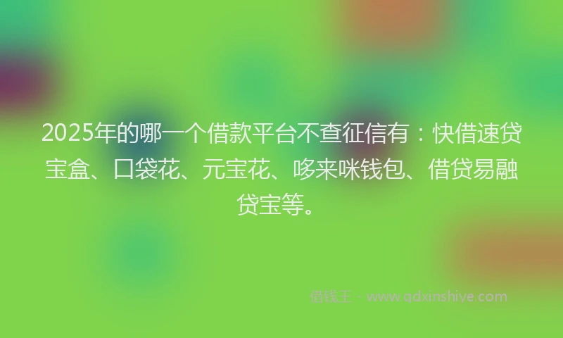 2025年的哪一个借款平台不查征信有：快借速贷宝盒、口袋花、元宝花、哆来咪钱包、借贷易融贷宝等。
