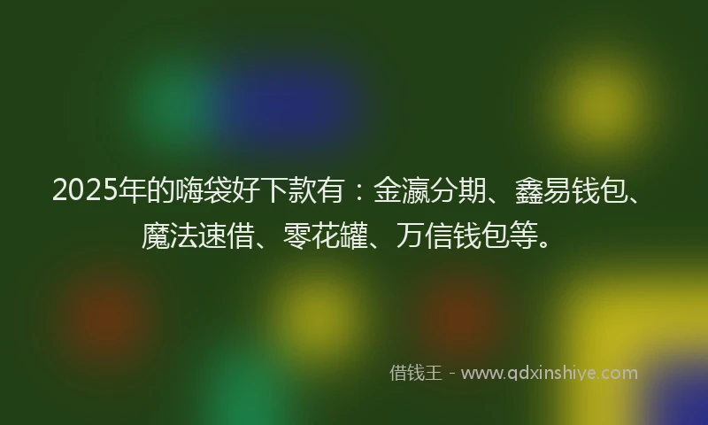 2025年的嗨袋好下款有：金瀛分期、鑫易钱包、魔法速借、零花罐、万信钱包等。