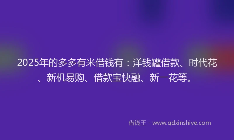 2025年的多多有米借钱有：洋钱罐借款、时代花、新机易购、借款宝快融、新一花等。