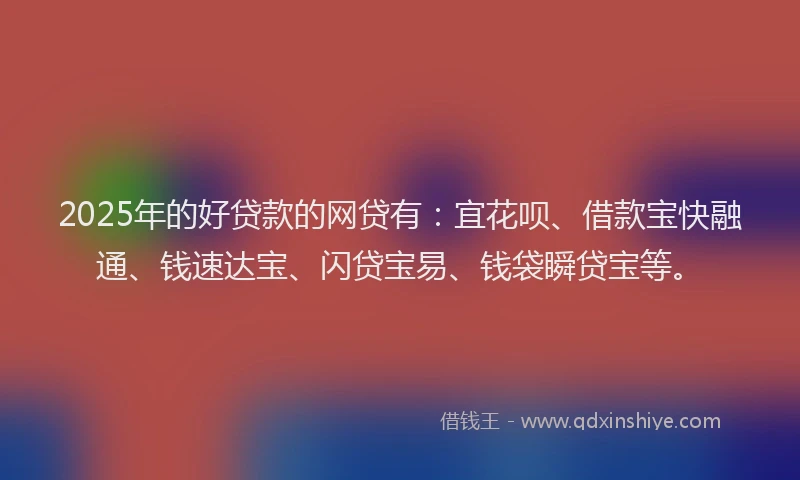 2025年的好贷款的网贷有：宜花呗、借款宝快融通、钱速达宝、闪贷宝易、钱袋瞬贷宝等。