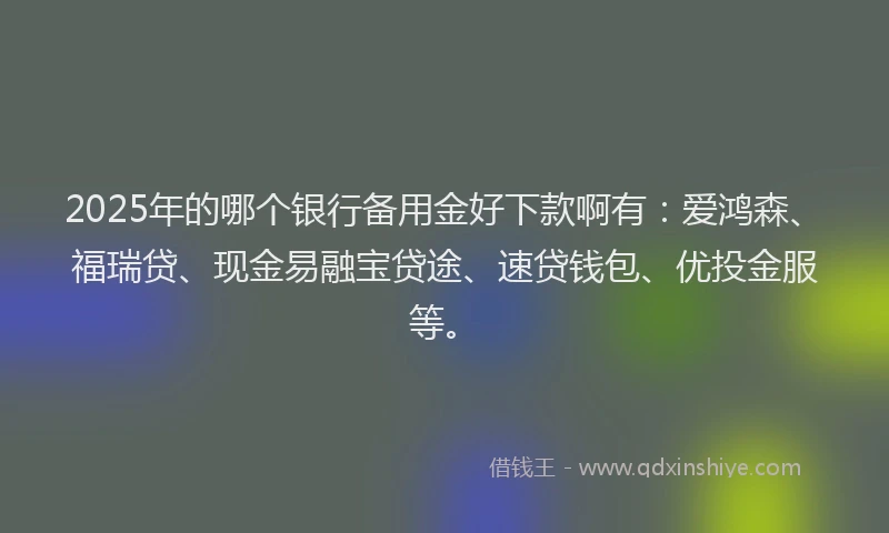 2025年的哪个银行备用金好下款啊有：爱鸿森、福瑞贷、现金易融宝贷途、速贷钱包、优投金服等。