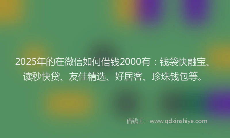 2025年的在微信如何借钱2000有：钱袋快融宝、读秒快贷、友佳精选、好居客、珍珠钱包等。