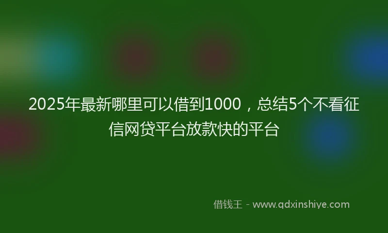 2025年最新哪里可以借到1000，总结5个不看征信网贷平台放款快的平台