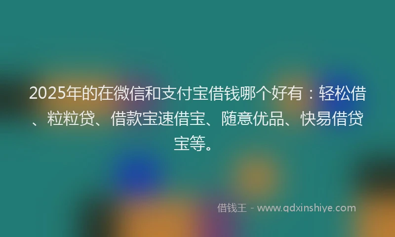 2025年的在微信和支付宝借钱哪个好有：轻松借、粒粒贷、借款宝速借宝、随意优品、快易借贷宝等。
