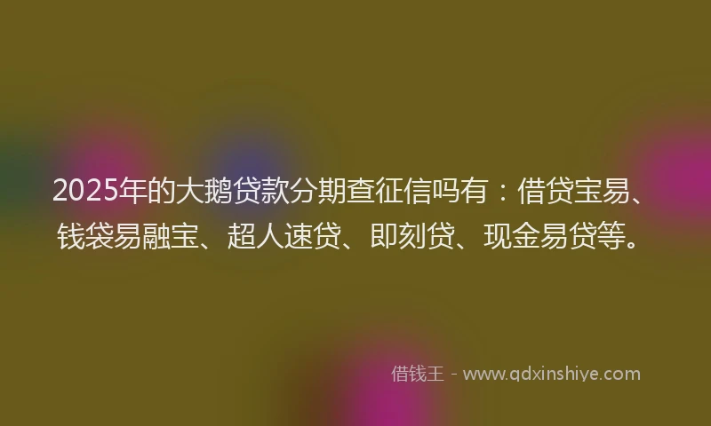 2025年的大鹅贷款分期查征信吗有：借贷宝易、钱袋易融宝、超人速贷、即刻贷、现金易贷等。