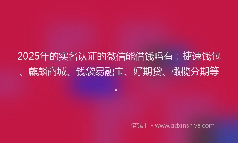 2025年的实名认证的微信能借钱吗有：捷速钱包、麒麟商城、钱袋易融宝、好期贷、橄榄分期等。