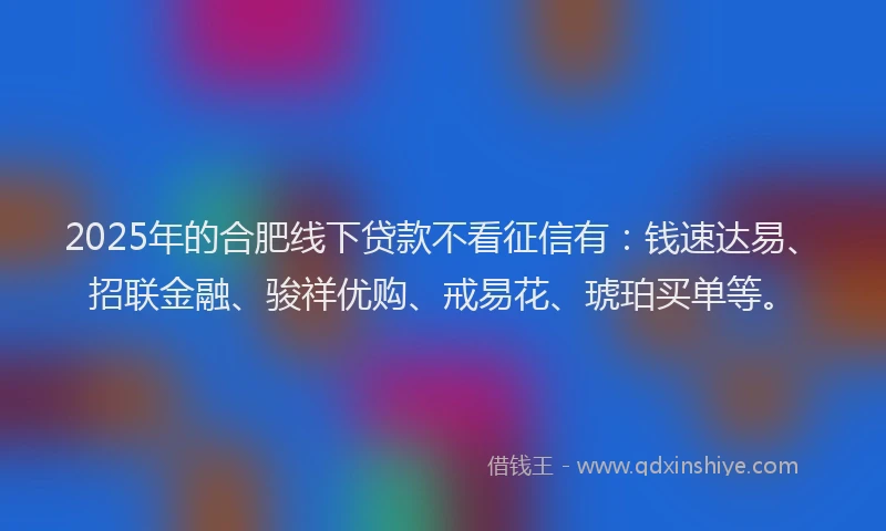 2025年的合肥线下贷款不看征信有：钱速达易、招联金融、骏祥优购、戒易花、琥珀买单等。