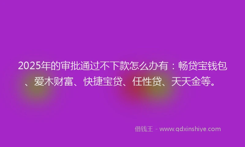 2025年的审批通过不下款怎么办有：畅贷宝钱包、爱木财富、快捷宝贷、任性贷、天天金等。