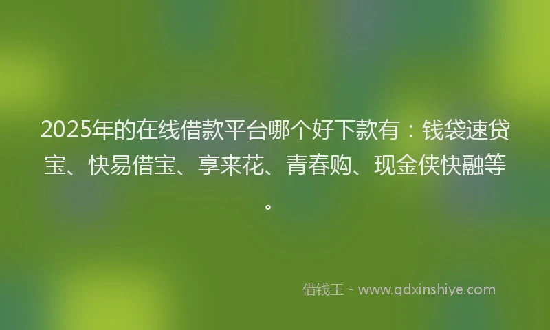 2025年的在线借款平台哪个好下款有：钱袋速贷宝、快易借宝、享来花、青春购、现金侠快融等。