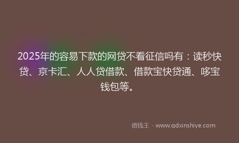 2025年的容易下款的网贷不看征信吗有：读秒快贷、京卡汇、人人贷借款、借款宝快贷通、哆宝钱包等。