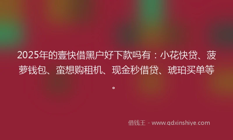 2025年的壹快借黑户好下款吗有：小花快贷、菠萝钱包、蛮想购租机、现金秒借贷、琥珀买单等。