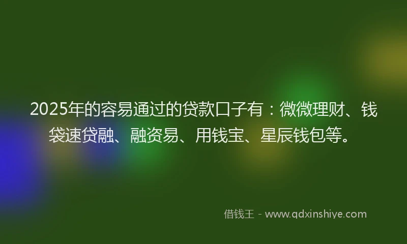 2025年的容易通过的贷款口子有：微微理财、钱袋速贷融、融资易、用钱宝、星辰钱包等。