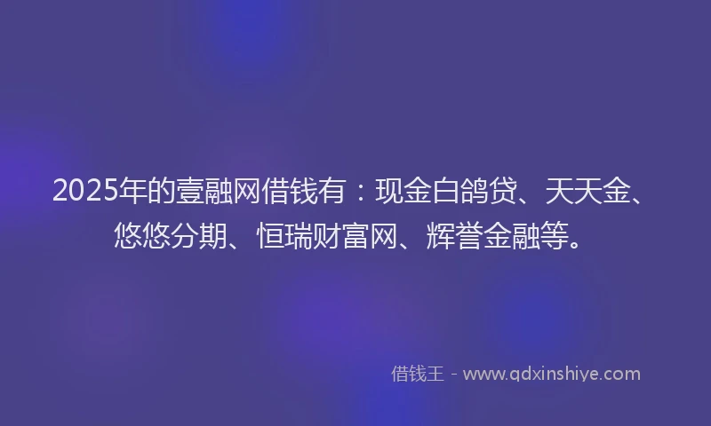 2025年的壹融网借钱有：现金白鸽贷、天天金、悠悠分期、恒瑞财富网、辉誉金融等。