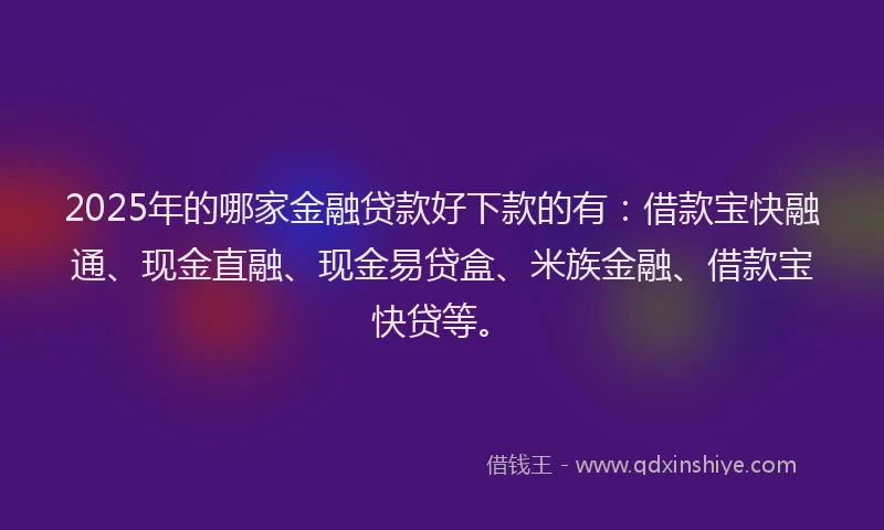2025年的哪家金融贷款好下款的有：借款宝快融通、现金直融、现金易贷盒、米族金融、借款宝快贷等。