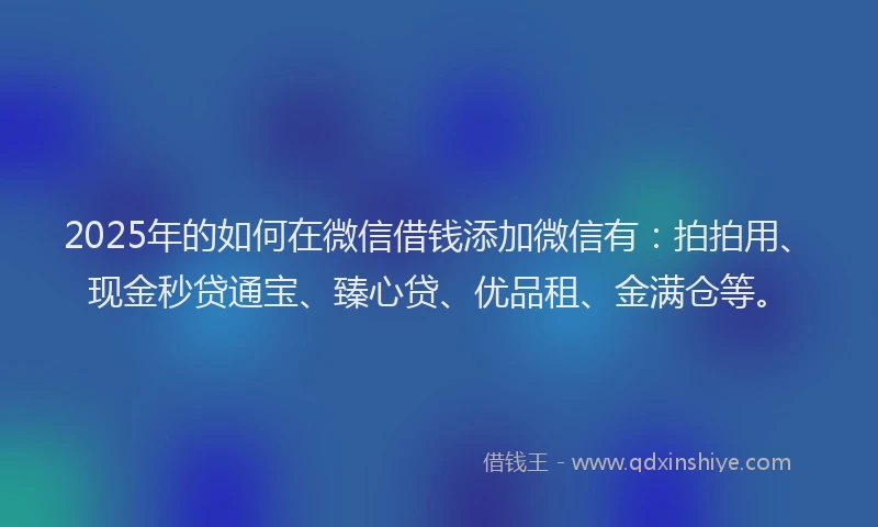 2025年的如何在微信借钱添加微信有：拍拍用、现金秒贷通宝、臻心贷、优品租、金满仓等。