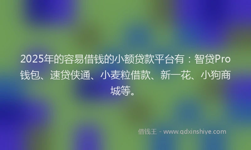 2025年的容易借钱的小额贷款平台有：智贷Pro钱包、速贷侠通、小麦粒借款、新一花、小狗商城等。