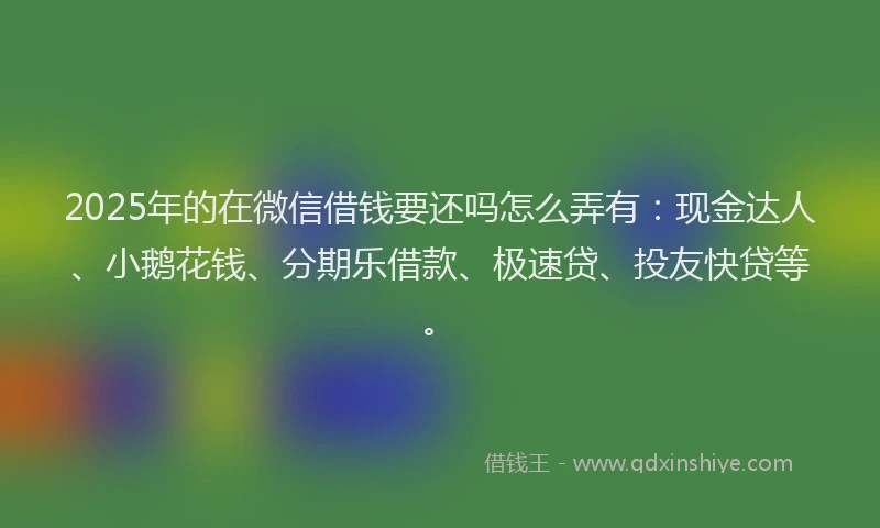 2025年的在微信借钱要还吗怎么弄有：现金达人、小鹅花钱、分期乐借款、极速贷、投友快贷等。