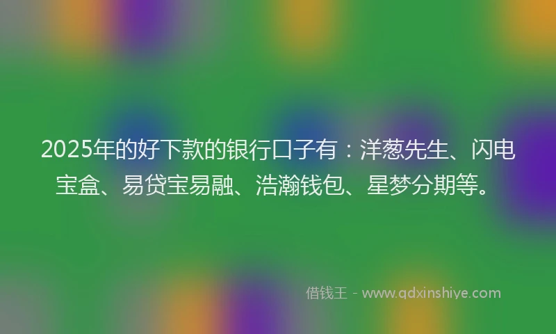 2025年的好下款的银行口子有：洋葱先生、闪电宝盒、易贷宝易融、浩瀚钱包、星梦分期等。