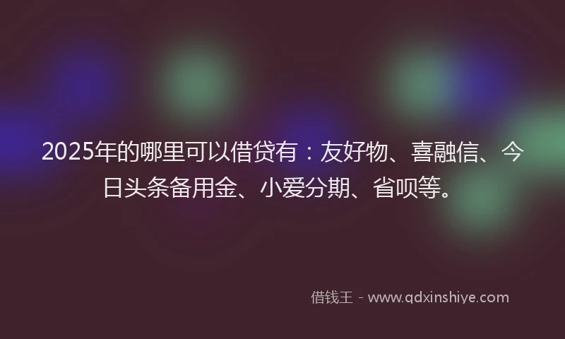 2025年的哪里可以借贷有：友好物、喜融信、今日头条备用金、小爱分期、省呗等。