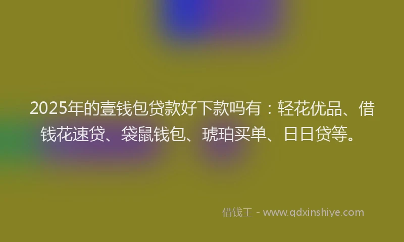 2025年的壹钱包贷款好下款吗有：轻花优品、借钱花速贷、袋鼠钱包、琥珀买单、日日贷等。