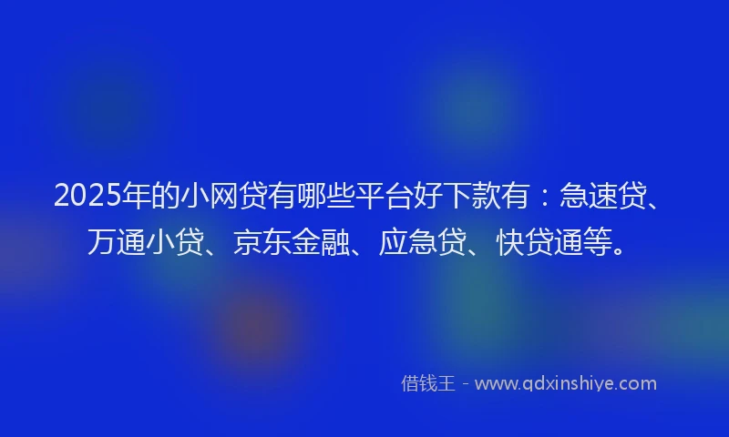 2025年的小网贷有哪些平台好下款有：急速贷、万通小贷、京东金融、应急贷、快贷通等。