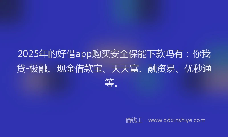 2025年的好借app购买安全保能下款吗有：你我贷-极融、现金借款宝、天天富、融资易、优秒通等。
