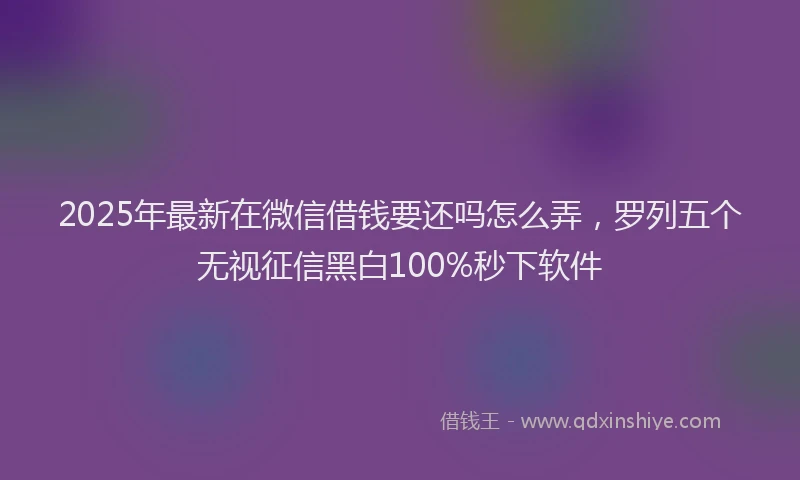 2025年最新在微信借钱要还吗怎么弄，罗列五个无视征信黑白100%秒下软件