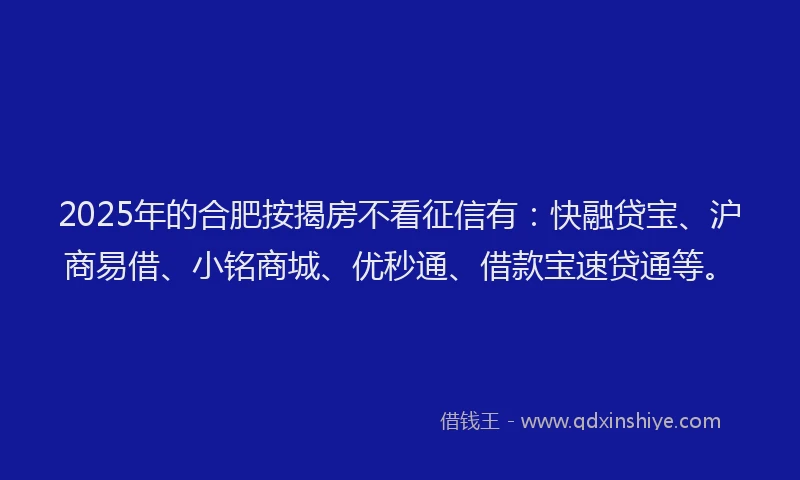 2025年的合肥按揭房不看征信有：快融贷宝、沪商易借、小铭商城、优秒通、借款宝速贷通等。