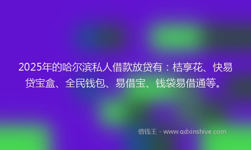 2025年的哈尔滨私人借款放贷有：桔享花、快易贷宝盒、全民钱包、易借宝、钱袋易借通等。