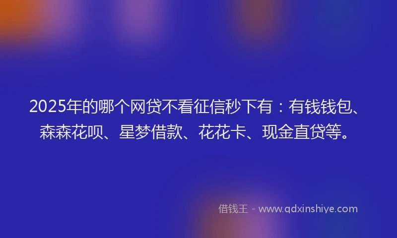 2025年的哪个网贷不看征信秒下有：有钱钱包、森森花呗、星梦借款、花花卡、现金直贷等。