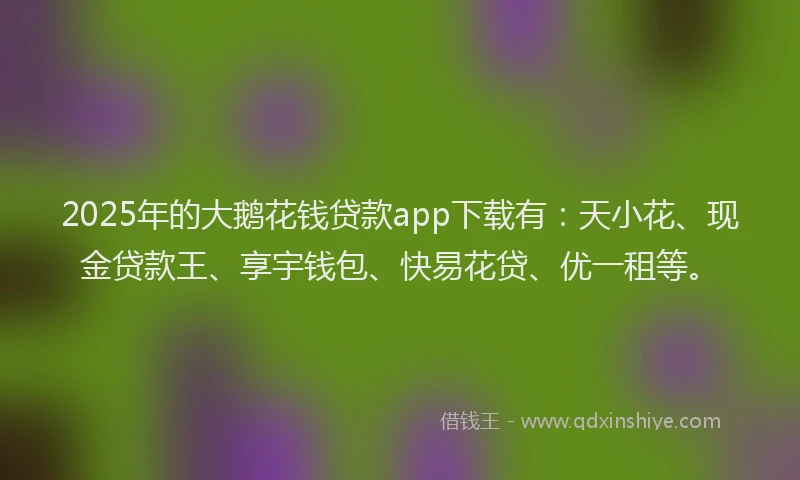 2025年的大鹅花钱贷款app下载有：天小花、现金贷款王、享宇钱包、快易花贷、优一租等。