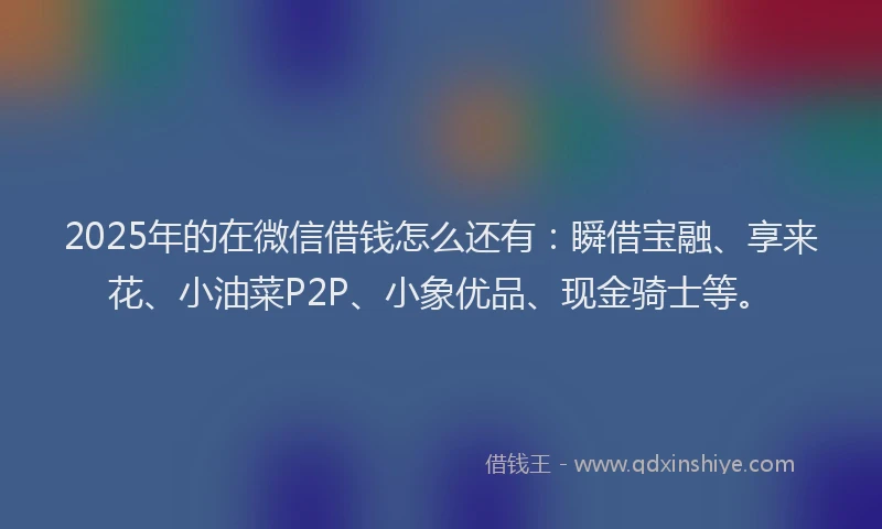 2025年的在微信借钱怎么还有：瞬借宝融、享来花、小油菜P2P、小象优品、现金骑士等。
