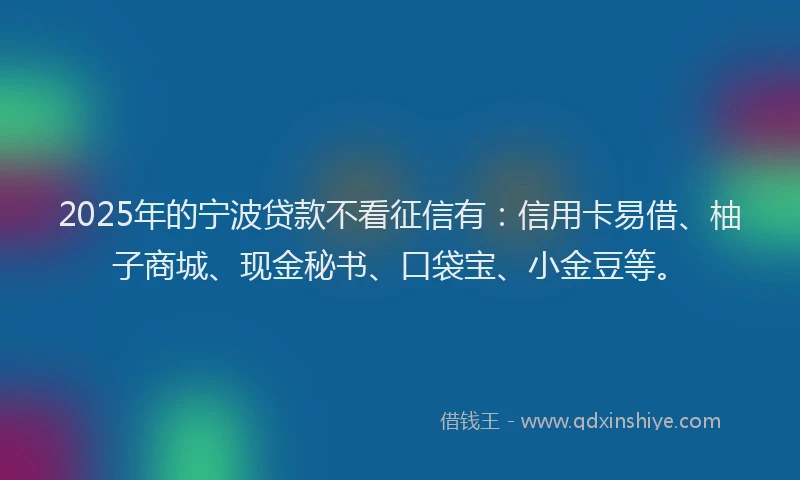 2025年的宁波贷款不看征信有：信用卡易借、柚子商城、现金秘书、口袋宝、小金豆等。
