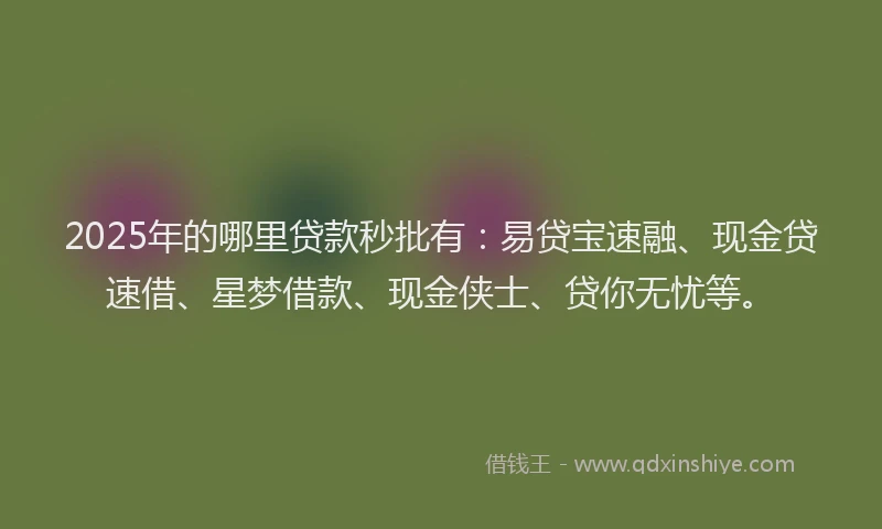 2025年的哪里贷款秒批有：易贷宝速融、现金贷速借、星梦借款、现金侠士、贷你无忧等。